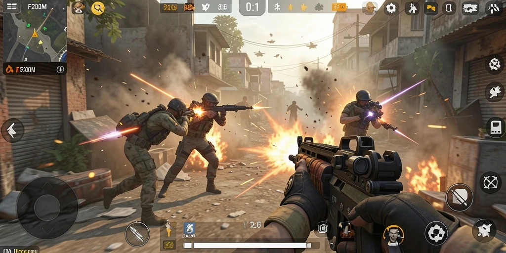 Screenshot F200M menampilkan aksi menembak yang mendebarkan dan grafis yang memukau.
