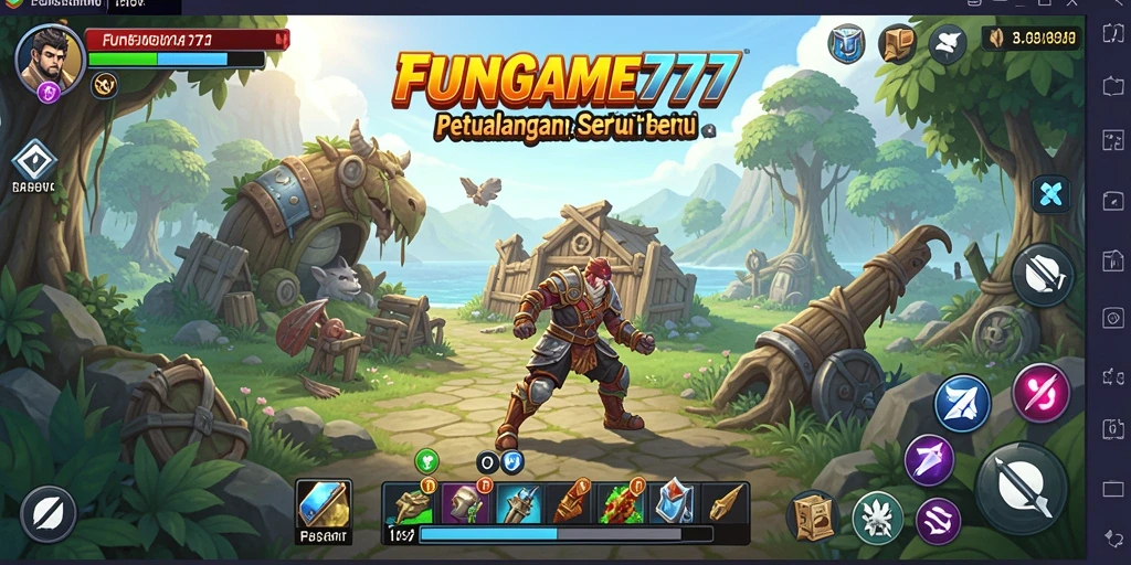 Tampilan gameplay FUNGAME777 menunjukkan dunia terbuka yang luas dan penuh petualangan.