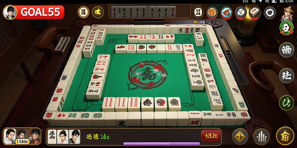 Screenshot permainan GOAL55 dengan tampilan papan Mahjong yang menarik.