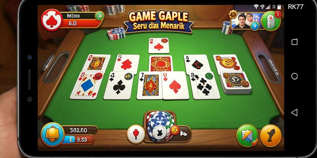 Screenshot gameplay RK77 menunjukkan serunya bermain Gaple dengan teman.
